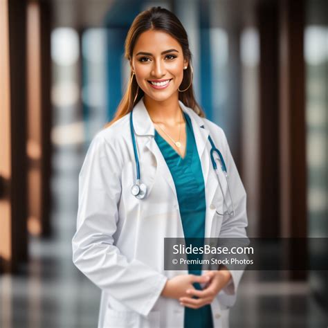 Beautiful Smiling Latin Female Doctor Posing Slidesbase