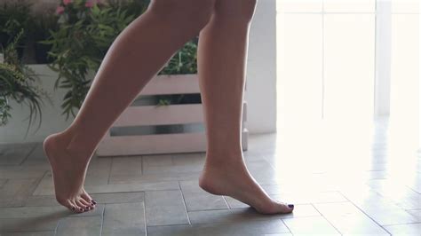 Female Legs Close Up Girl Goes Barefoot At Home Stock Video Footage