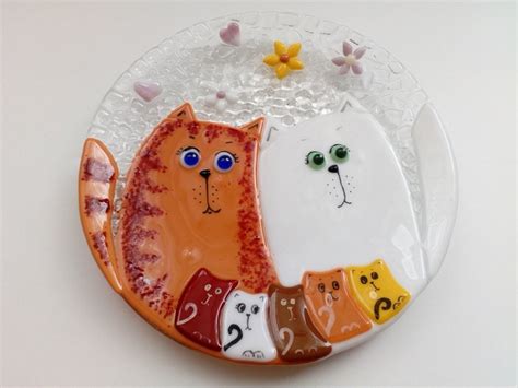 fused glass plate decorative plate with cats fused glass etsy