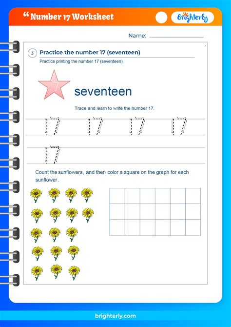 printable number  seventeen worksheets  kids pdfs