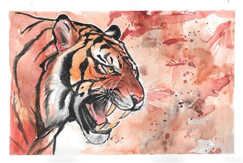 red tiger watercolor  rart