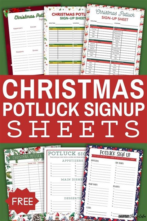 printable christmas potluck sign  sheets