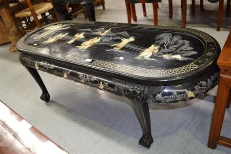 chinese   long black lacquer coffee table  raised furniture
