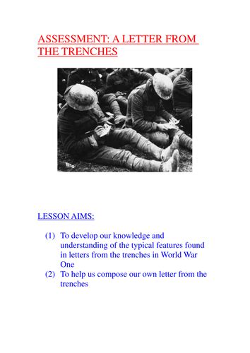world war  assessment letter   trenches teaching resources