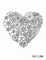 Heart Coloring Flowers Pages Made Floral Print sketch template