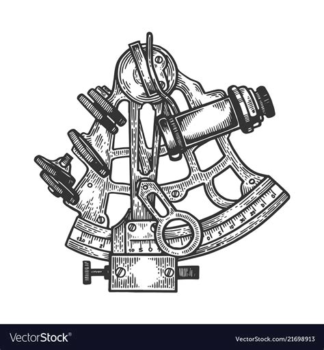 sextant navigation instrument engraving royalty free vector