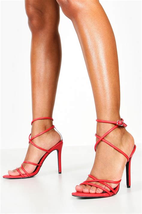 Pointed Toe Strappy Heels Boohoo In 2020 Red Strappy Heels