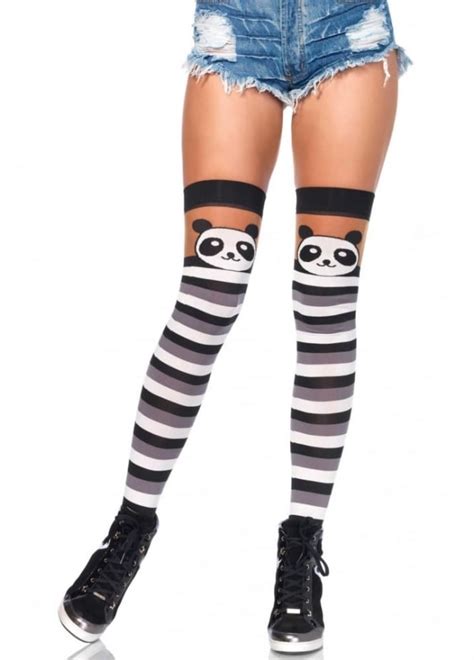 Party Panda Striped Thigh High Socks Attitude Clothing