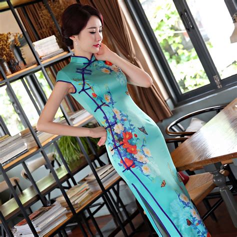 new print long cheongsam dress modern qipao dress sexy chinese dresses