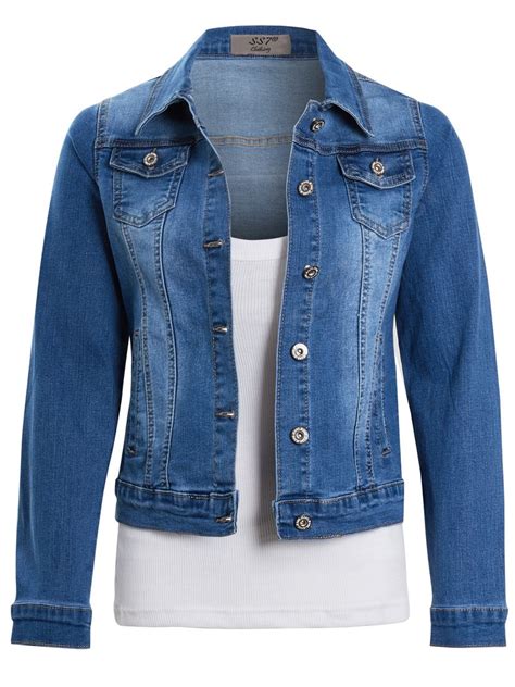 Womens Stretch Casual Fit Denim Jacket Plus Size 14 16 18 20 Jean