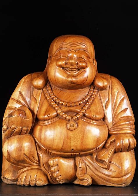 Sold Natural Wooden Fat And Happy Buddha 24 81w20 Hindu