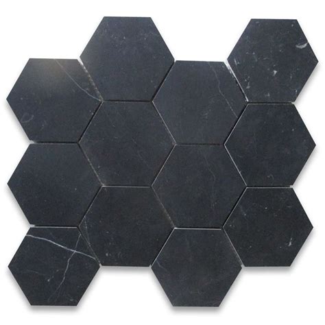 nero marquina black marble   hexagon mosaic tile honed hexagon