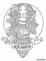 Coloring Aquarius Zodiac Sign Book Vector Adult Adults Pages Fotolia Illustration Signs Stress Anti Au Colouring Zentangle Tattoo Stock sketch template