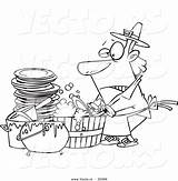 Dishes Washing Cartoon Coloring Man Outline Barrel Leishman Ron Kitchen Woman Messy sketch template