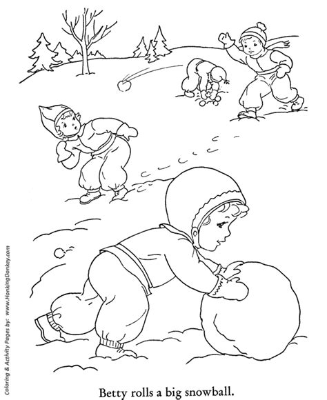 winter coloring kids making snowballs coloring page honkingdonkey