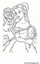 Coloring Pages Beast Beauty Disney Belle Princess C006 Holding Mirror Magic Kids Printable Stained Book Glass Rose Color Seeing Visit sketch template