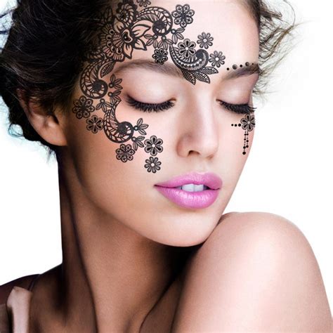 2pcs lot halloween henna eye sticker silver face sticker flower makeup