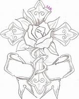 Cross Drawings Rose Drawing Ribbon Roses Tattoo Crosses Ribbons Tattoos Designs Coloring Draw Adult Pages Hearts Heart Stencil Cliparts Stencils sketch template