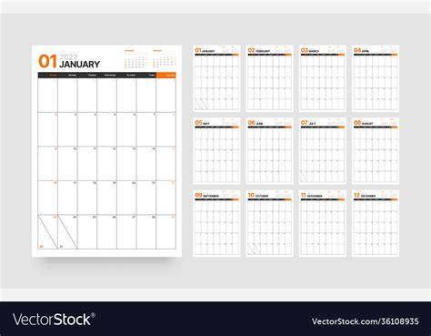 monthly calendar   year week starts vector image