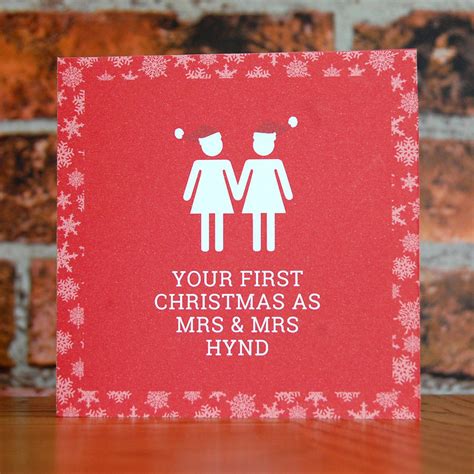 first christmas mrs and mrs same sex christmas card by pink and