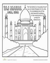 Taj Mahal Coloring India Pages Kids Printable Worksheet Choose Board Education Geography sketch template