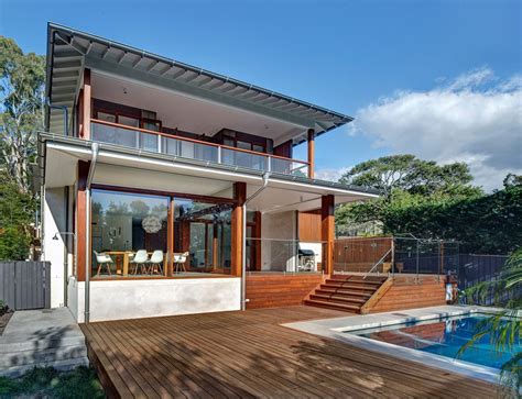 australian home  spotted gum wood details  pool