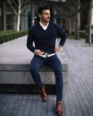 wear  navy  neck sweater  men   outfits mens