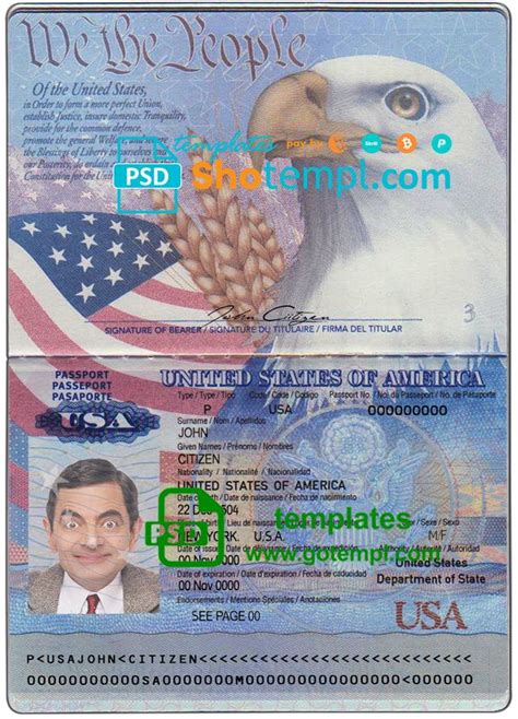 usa passport template in psd format fully editable with all fonts in