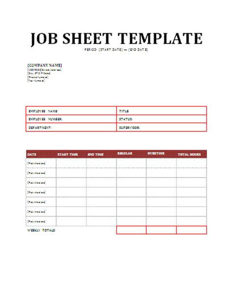 job sheet template  sheet templates
