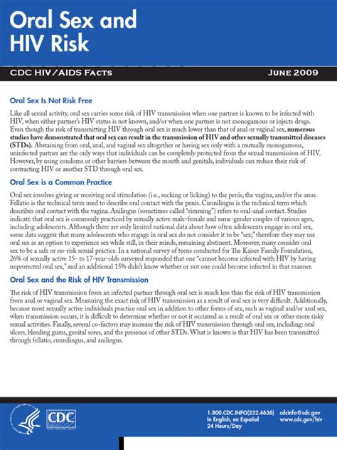 Cdc S Hiv Infection Through Oral Sex Fact Sheet Oral
