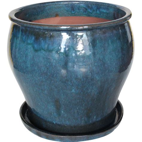 ceramic solid dmg blue studio planter db   home depot