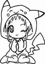 Coloring Pages Anime Girl Pikachu Chibi Manga Cute Girls Animal Pokemon Print Wecoloringpage sketch template