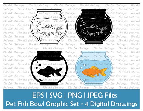 fish bowl vector clipart set outline stamp drawing graphic etsy
