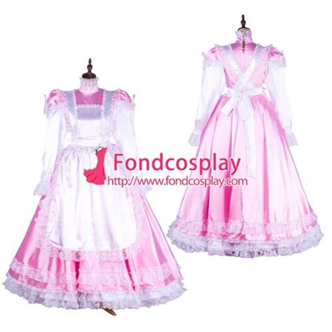 Free Shipping Lockable Sissy Maid Satin Pink Dress Uniform Cosplay