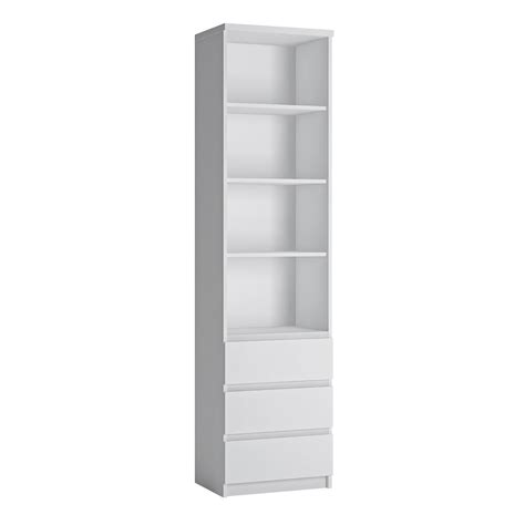 fribo tall narrow bookcase  white   drawers home supplier