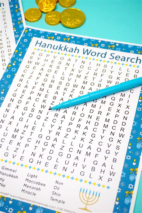 hanukkah word search  kids adults happiness  homemade