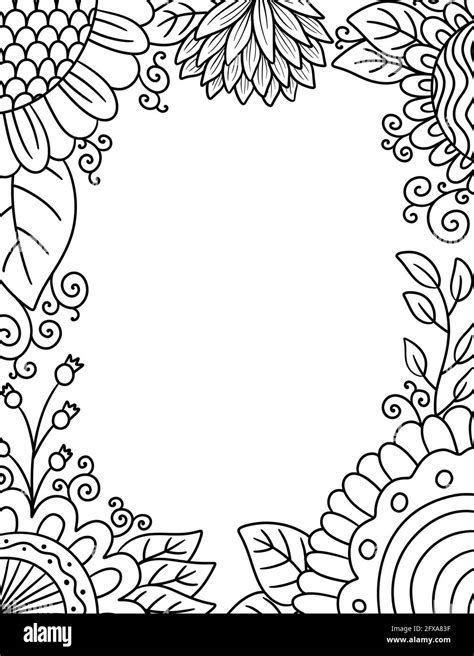 adult coloring border  flowers  foliage stock vector image