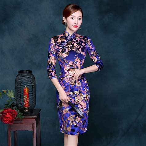 2018 Modern Cheongsam Sexy Qipao Long Purple Gown Traditional Chinese