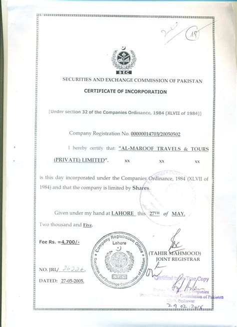 certificate  incorporation almaroof travel tours