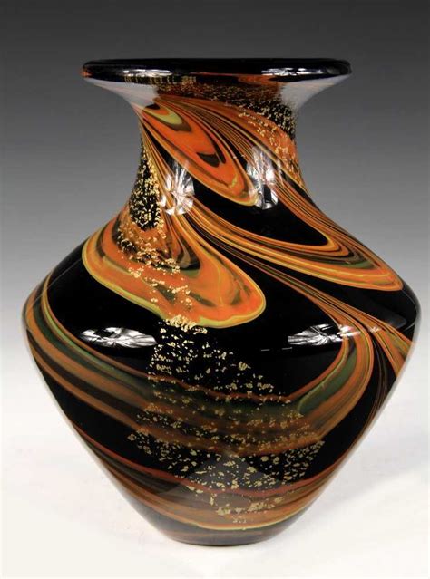 Art Glass Vase Vintage Art Deco Heavy Black Glass Urn