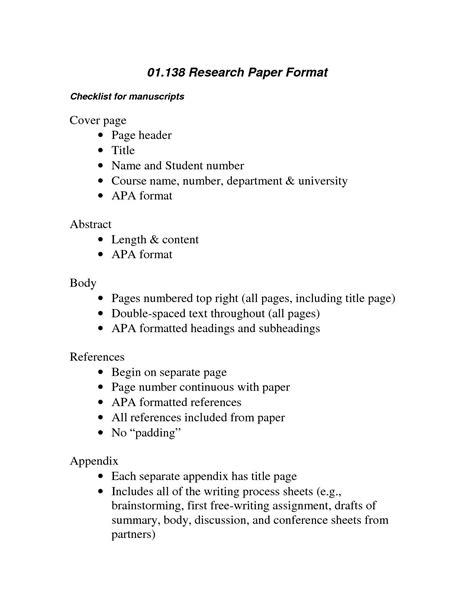 format check list scope  work template research paper outline