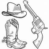 Cowboy Boots Drawing Hat Easy Doodle Gun Spurs Drawings Simple Vector Boot Getdrawings Clipartmag Pistol Paintingvalley Group Royalty sketch template
