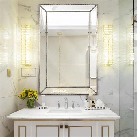 deco mirror        framed rectangular beveled edge bathroom vanity mirror