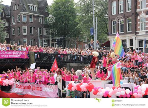amsterdam gay pride canal parade editorial photo image of cheering