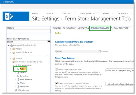 stage  assign  category page   catalog item page   term  sharepoint server