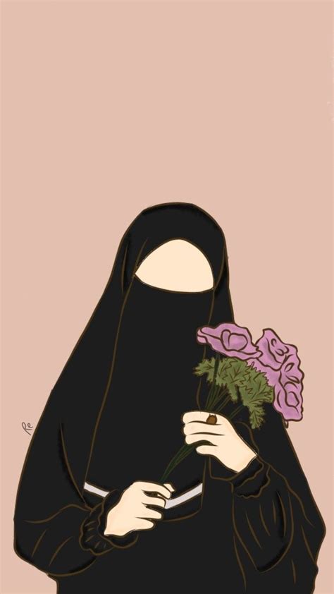 Wallpaper Akhwat Bercadar Lukisan Wanita Kartun Hijab Kartun