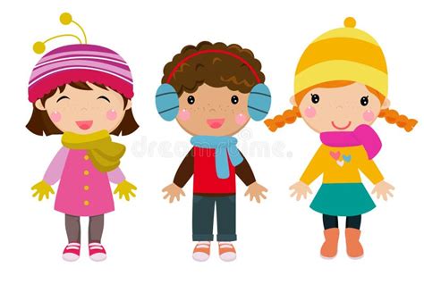 kids wearing winter clothes stock vector illustration