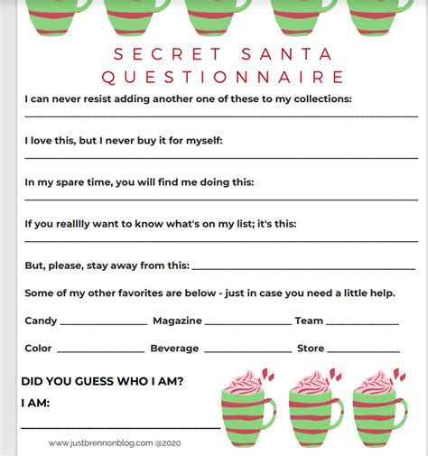 secret santa questions  printable