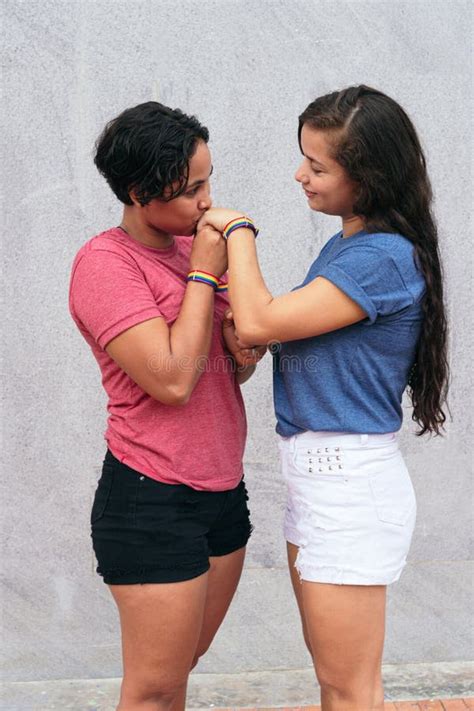 Latin Lesbian Couple Share In The City Stock Image Image Of