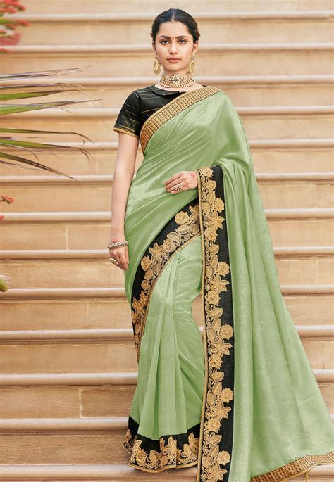 Pista Green Silk Saree With Blouse 1046 With Images